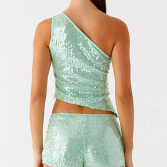 One Shoulder Sequin Tank Top