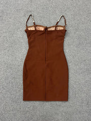 Spaghetti Straps Pearls Rhinestone Bandage Mini Dress