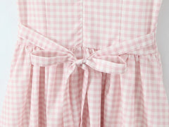 Pink Plaid Button Puff Sleeve Midi Dress