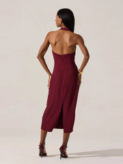 Halter Neck Metal Pin Midi Dress
