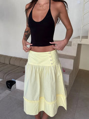 Round Neck Long Sleeve Crop Top And Low Waist Midi A Line Skirt Two Piece Set