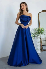 Satin Strapless Drape Maxi Gown