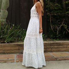 White Lace Patchwork Floral Cami Maxi Dress