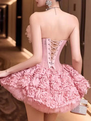 Tulle Strapless Corset 3D Flower Mini Dress