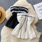 Lace Up Elastic Ruched Tube Top