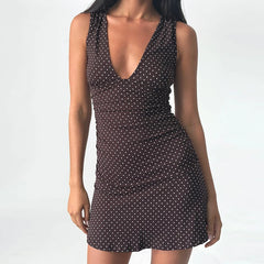 Low Cut Deep V Neck Sleeveless A-line Mini Dress