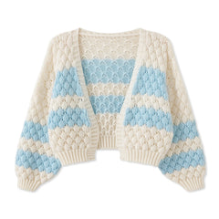 Color Block Long Sleeve Knit Short Cardigan