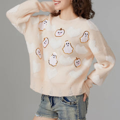 Halloween Fuzzy Ghost Pumpkin Pattern Sweater