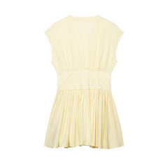 Cap Sleeve Buttoned Pleated Mini Dress
