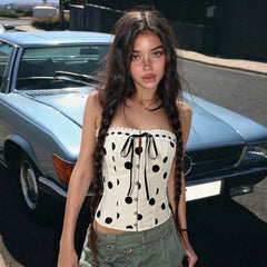 White Polka Dot Ribbon Corset Top