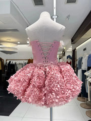 Tulle Strapless Corset 3D Flower Mini Dress