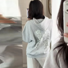 Sequin Angel Wings Hooded Sweatshirt And Sweat Pants