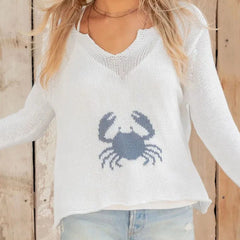 Crab Pattern Long Sleeve Thin Knit Top