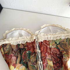 Floral-patterned bra with lace trim