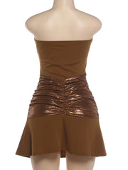Brown Metallic Patchwork Strapless Mini Dress