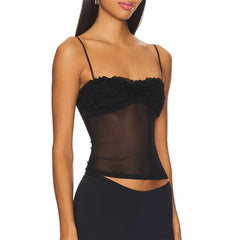 Sheer Ruffle Frill Bust Spaghetti Strap Top
