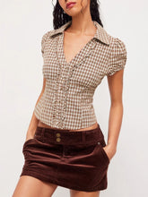 Brown Plaid Puff Sleeve Shirt