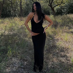 V-neck Halter Tie Up Side Cut Out Maxi Dress