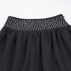 Polka Dot Stud Black Midi Skirt