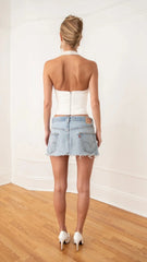 White Ruched Halter Top