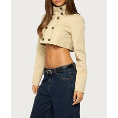 Double-Breasted High-Neck Cropped Trench Coat