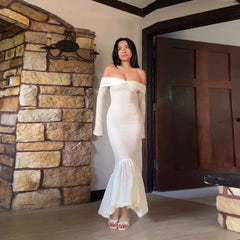 Off The Shoulder Long Sleeve Fishtail Maxi Dress