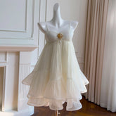 Strapless Frill Tulle Back Bow Mini Dress