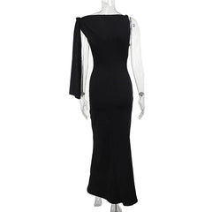 One Shoulder Tie-Up Long Dress - Fit & Flare Knit