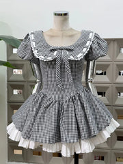 Peter Pan Collar Polka Dot Bow Flared Mini Dress