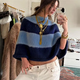 Colour Block Striped Knit Poncho Top