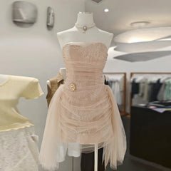 Strapless Draped Mesh Mini Dress