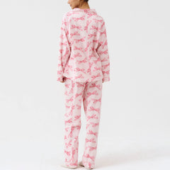 Pink Bow Print Pajama Loungewear Set