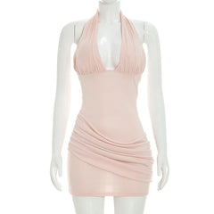 Tie Up Halter Bodycon Draped Mini Dress