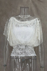 White Lace Button Off Shoulder Top