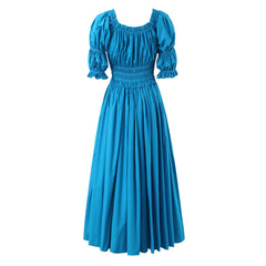 Ruched Puff Sleeve Elastic Midi Long Dress