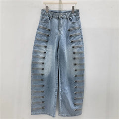 Multi Button Detaling Wide Leg Denim Jeans