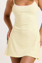 Ribbed Lace Trim Spaghetti Strap Mini Dress
