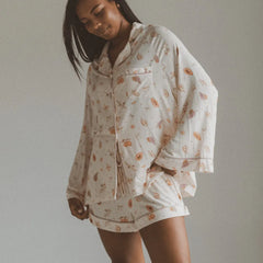 Printed Long Sleeve Tops with Shorts Sleepwear Set