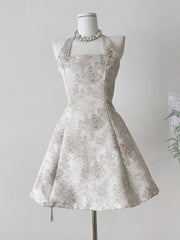 White Jacquard Print A-line Mini Dress