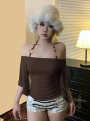 Off Shoulder Long Flare Sleeves Halter Top