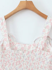 Pink Floral Tie Up Eyelet Trim Mini Dress