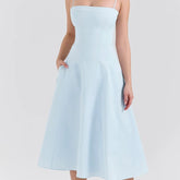 Solid Straight Neck Cami Strap Midi Dress