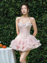 Strapless Flower Design A-line Mini Dress