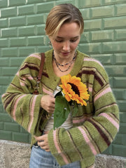 Green Striped Cardigan