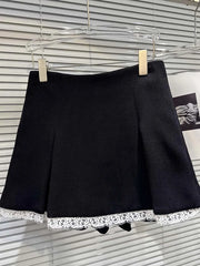 Black Lace Bow Quilted Short Blazer And Skirt Set