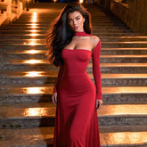 Long Sleeve Neck Cut Out Maxi Dress