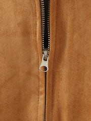 Brown Suede Zipper Jacket With Shorts
