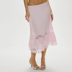 Pink lace skirt worn by a person