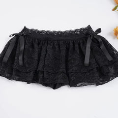 Black Lace Bow Low-Waisted Mini Skirt Bloomers