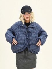 Plaid Lace Up Parka Jacket